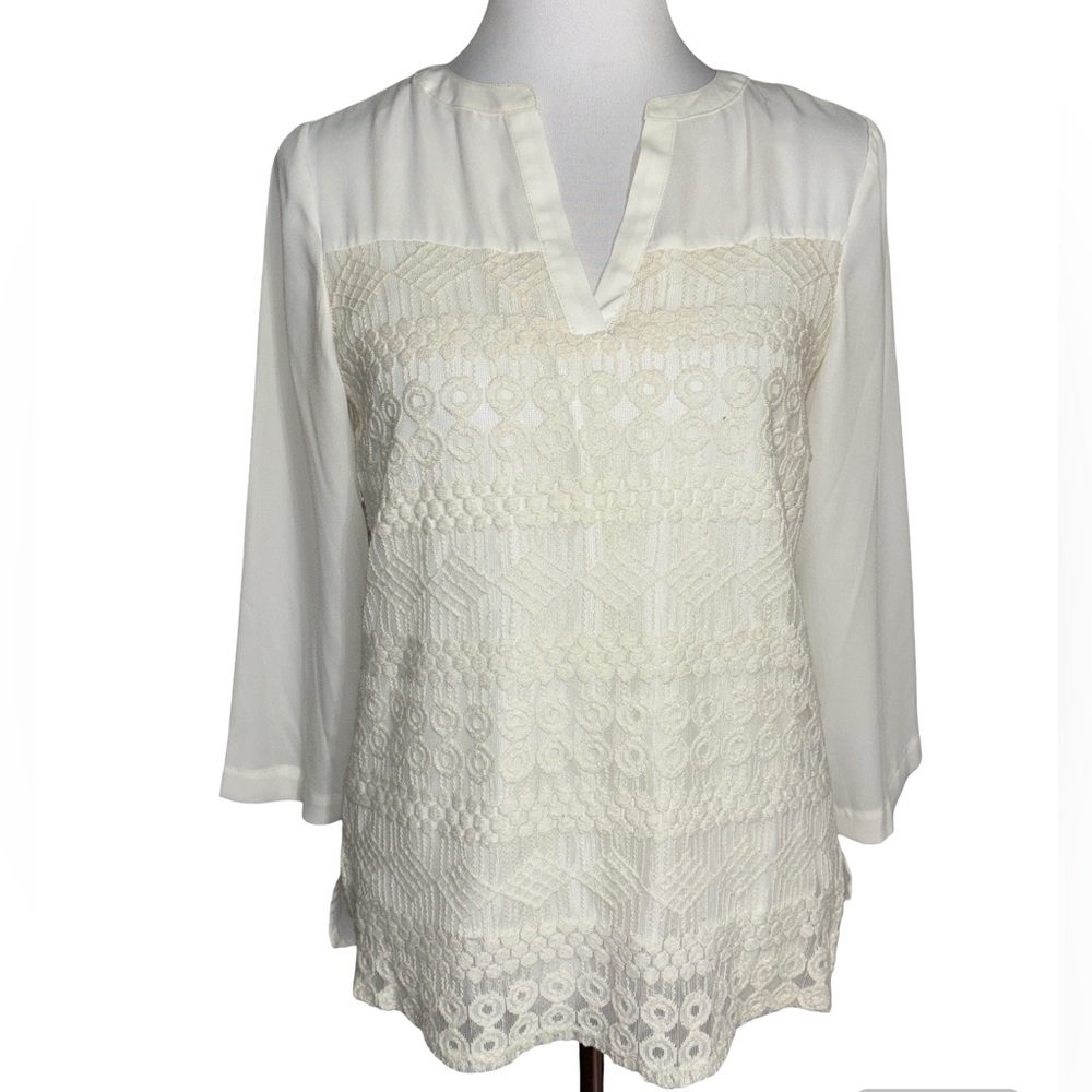 New Directions Cream Lace Blouse